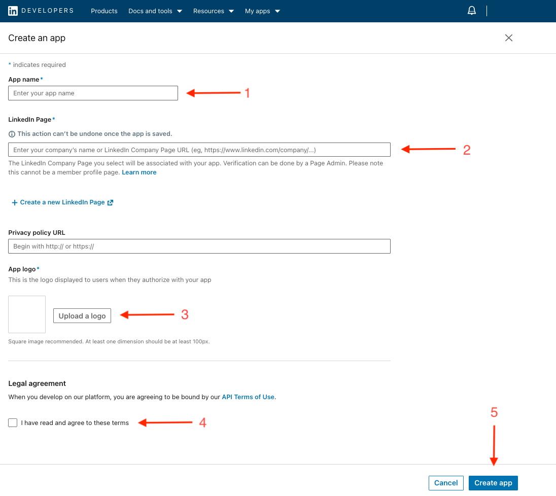 Creating an OAuth LinkedIn app